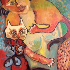Vrouw met kat en haan 